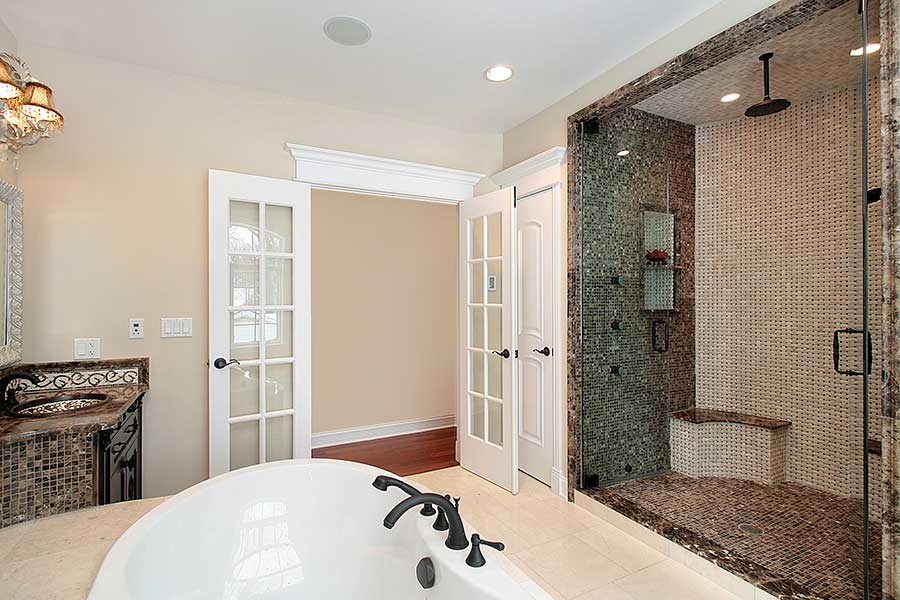 Large Tile Shower with Glass Shower Doors