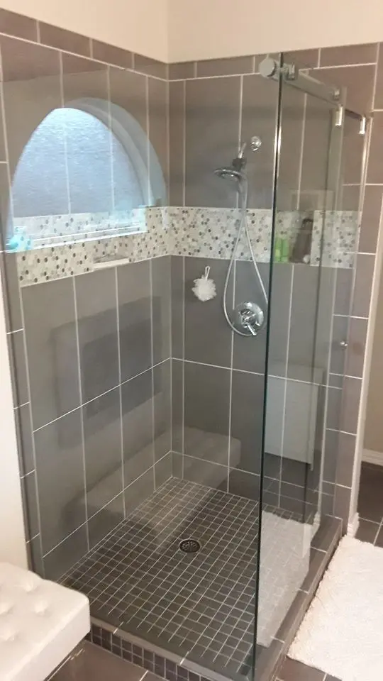 All glass shower with barn