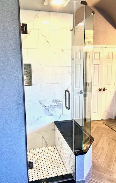 Glass Door with Angle cut and panel on pony wall