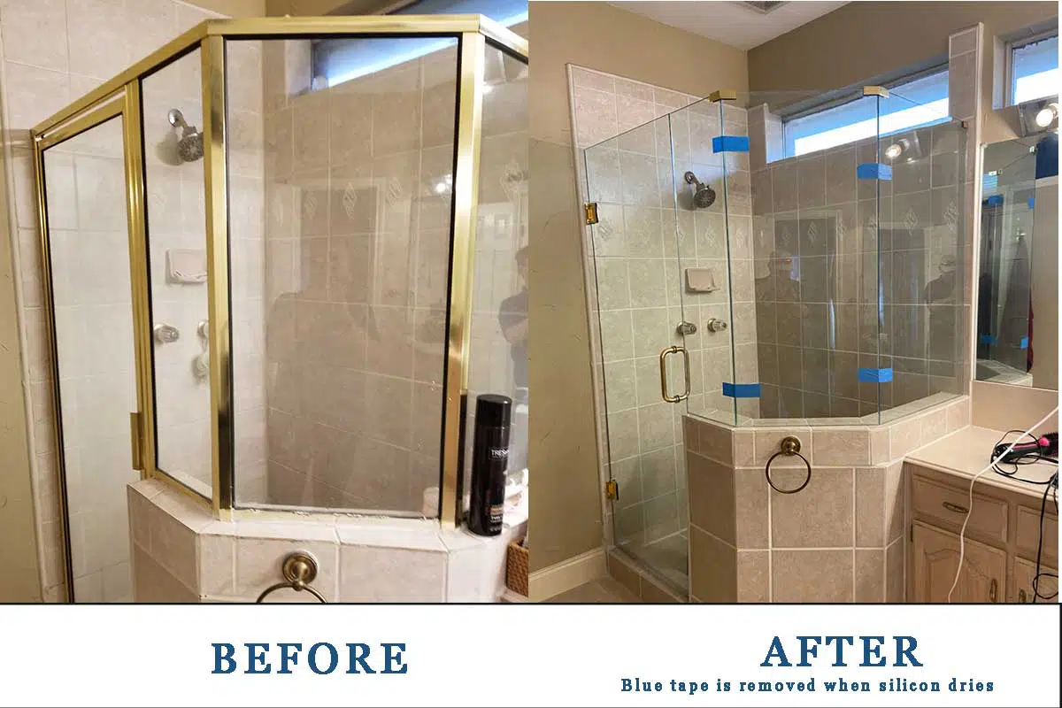 before and after shower frame