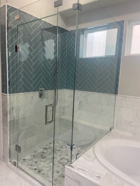 Shower with Glass tile - frameless in Frisco