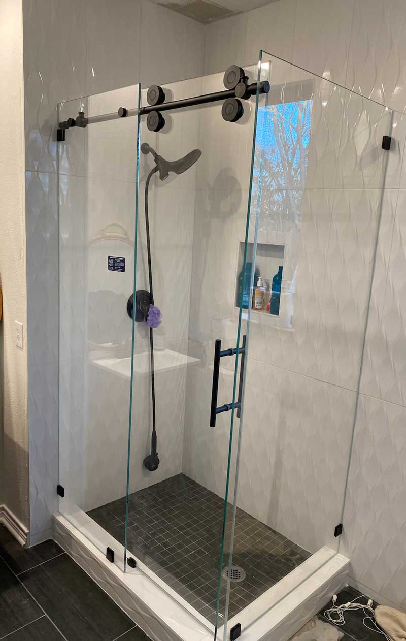 sliding shower door and glass panel Plano TX