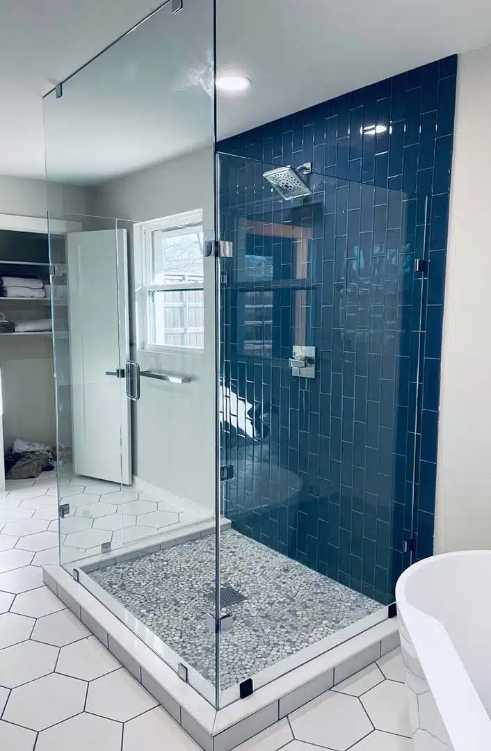 shower door on glass tile unique design
