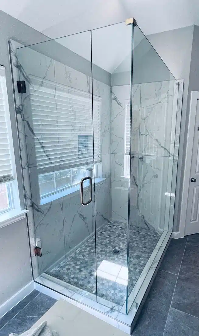 standing 90 shower glass door brush nickel hardware