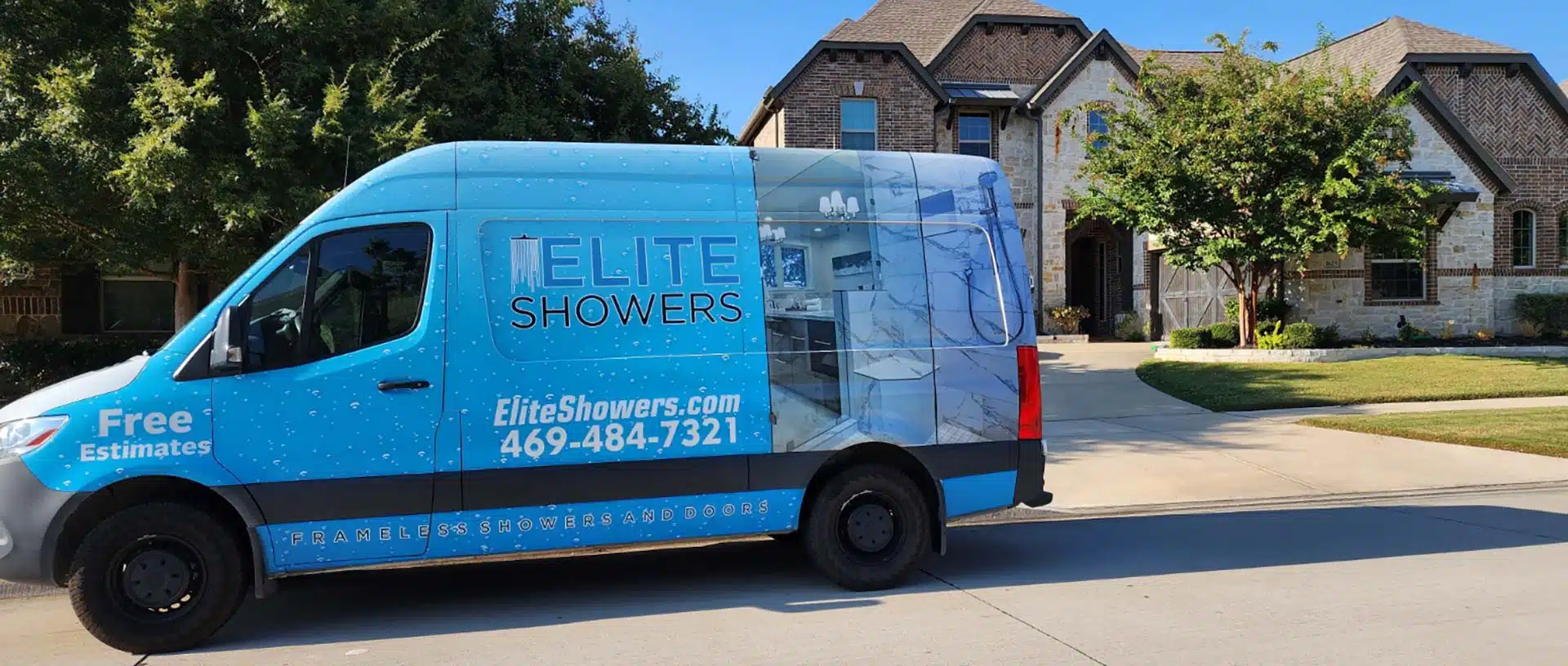 Elite Showers Glass Van Parked At Plano Client Home