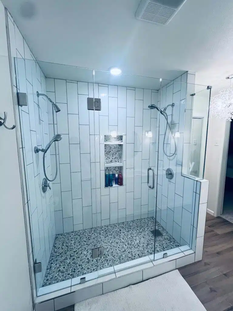 Inline Shower Panels with shower Door hinged in center